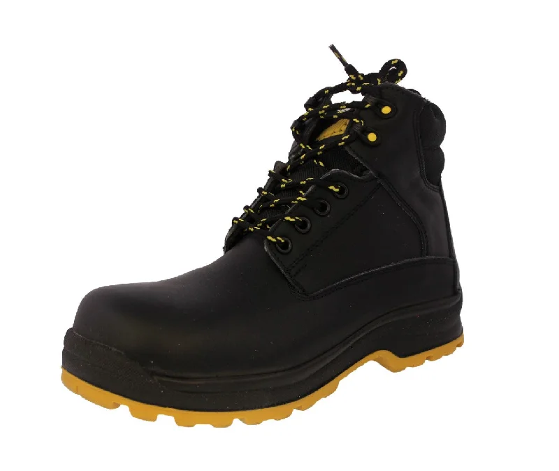 Mens #ST60 Black Leather Work Boots Lace Up - Steel Toe