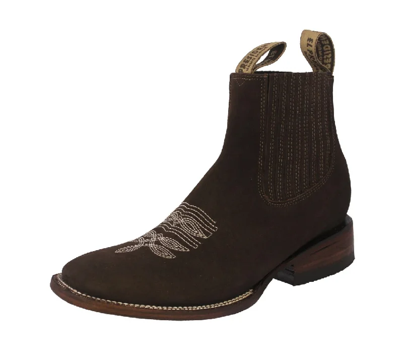 Mens Brown Chelsea Cowboy Boots Nubuck Leather - Square Toe