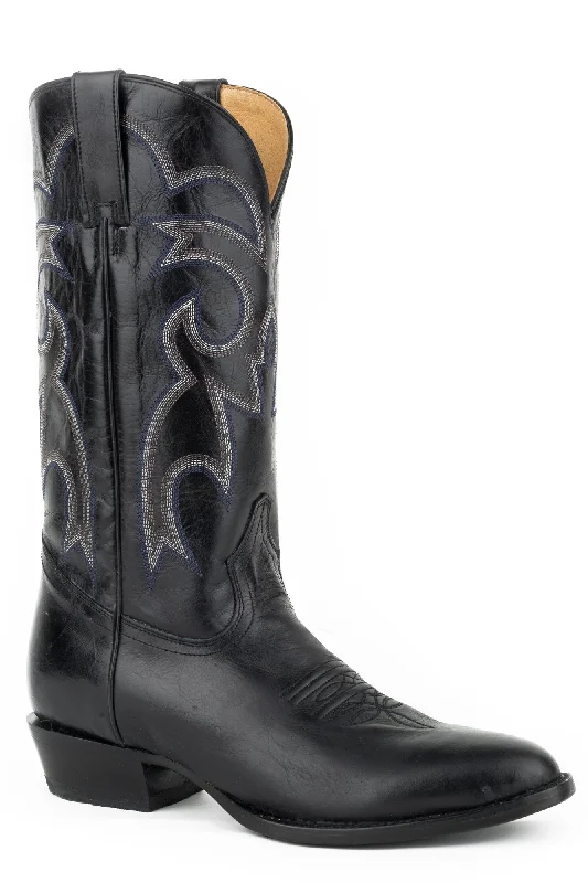 Roper Mens Marbled Black Leather Parker R Toe Cowboy Boots