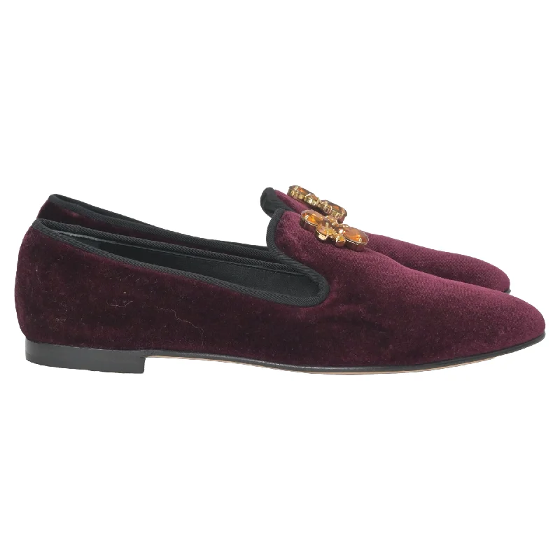 Giuseppe Zanotti Dalila Crystal Embellished Loafers in Burgundy Velvet