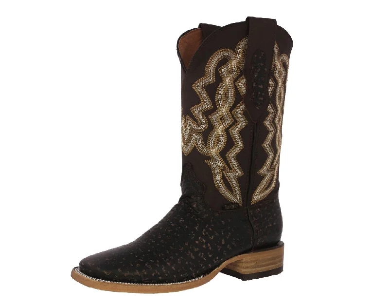 Mens Brown Cowboy Boots Bull Neck Print Leather - Square Toe