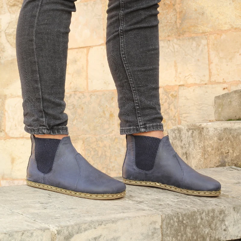 Chelsea Barefoot Boots Navy Blue Handmade Men's