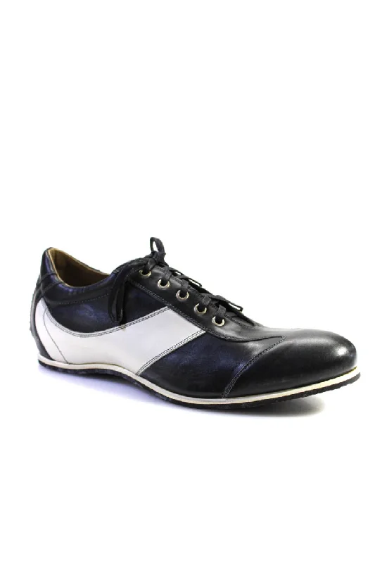 Tardini Mens Leather Two Tone Lace Up Low Top Dress Shoes Navy White