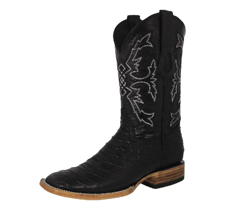 Mens #445 Black Western Boots Snake Print Leather - Square Toe