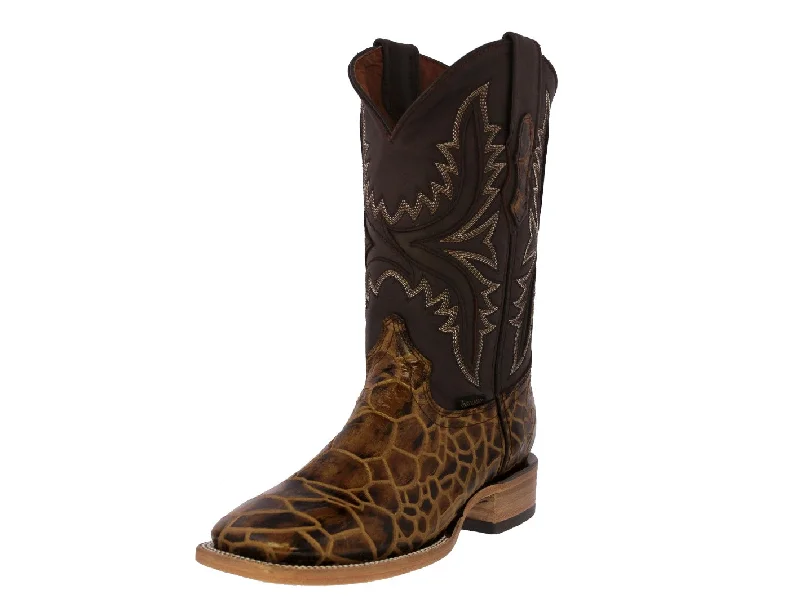 Mens Honey Brown Cowboy Boots Sea Turtle Print Leather - Square Toe