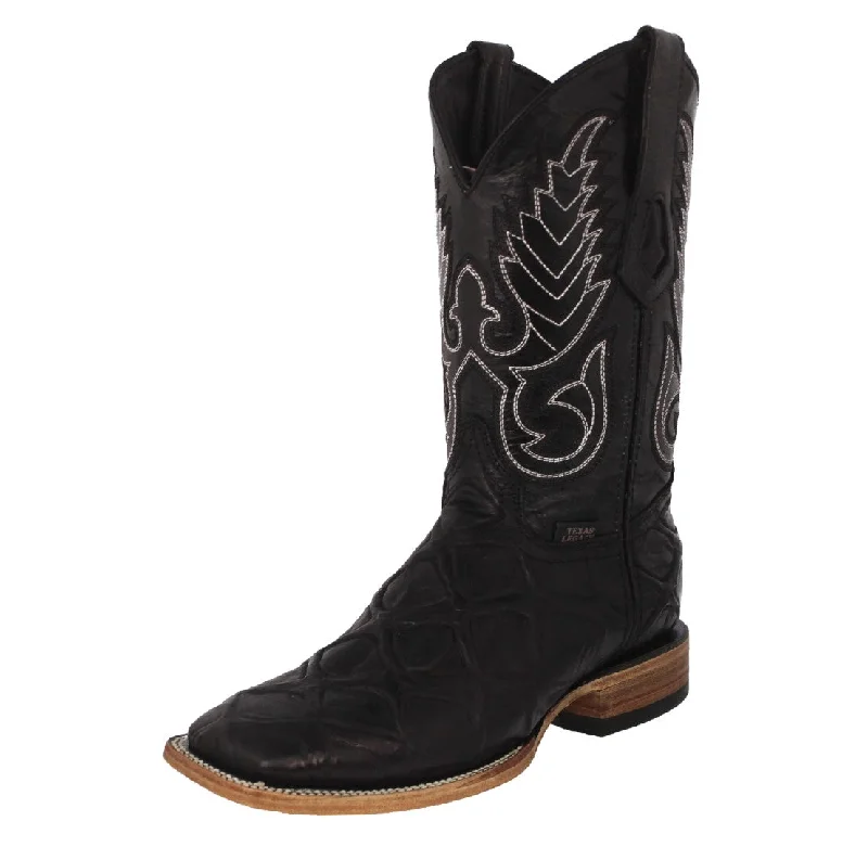 Mens Black Cowboy Boots Pirarucu Fish Print Leather - Square Toe