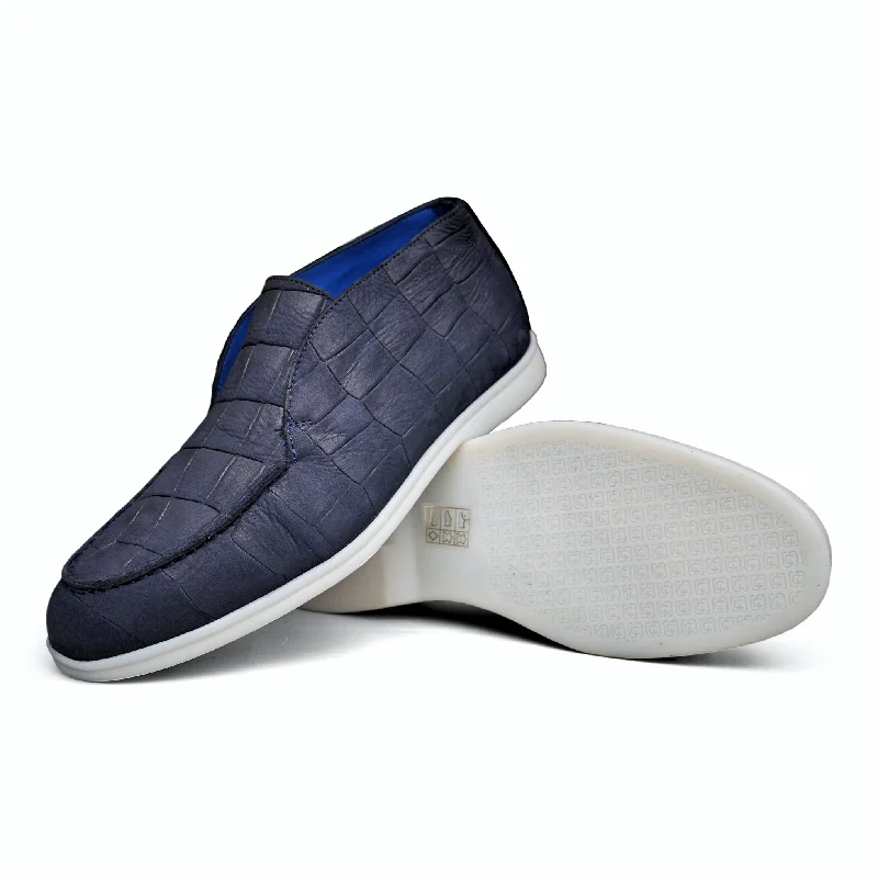 5514 - Navy Blue Nubuck Moc Croc