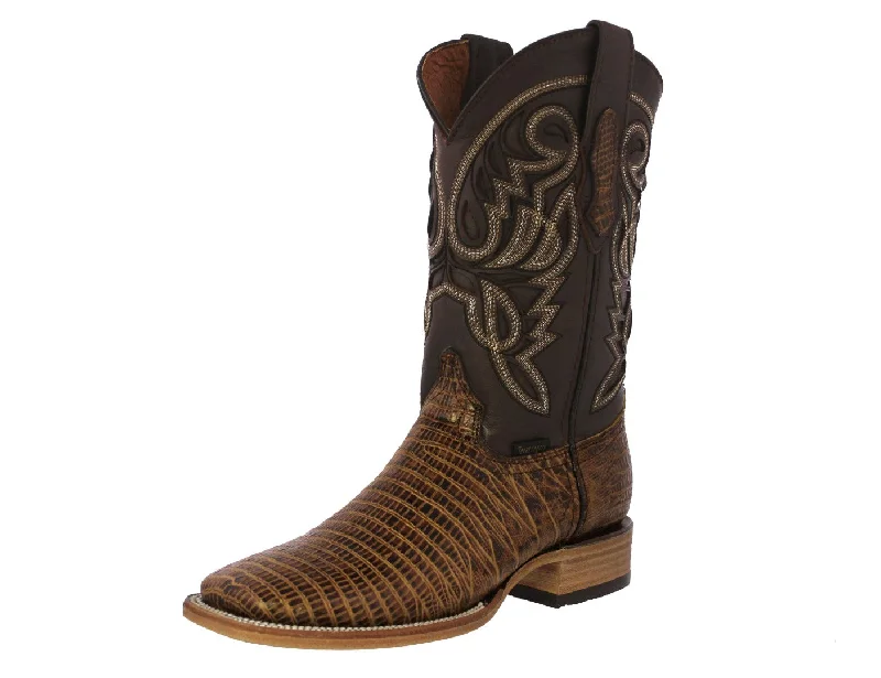 Mens Honey Brown Cowboy Boots Teju Lizard Leather - Square Toe