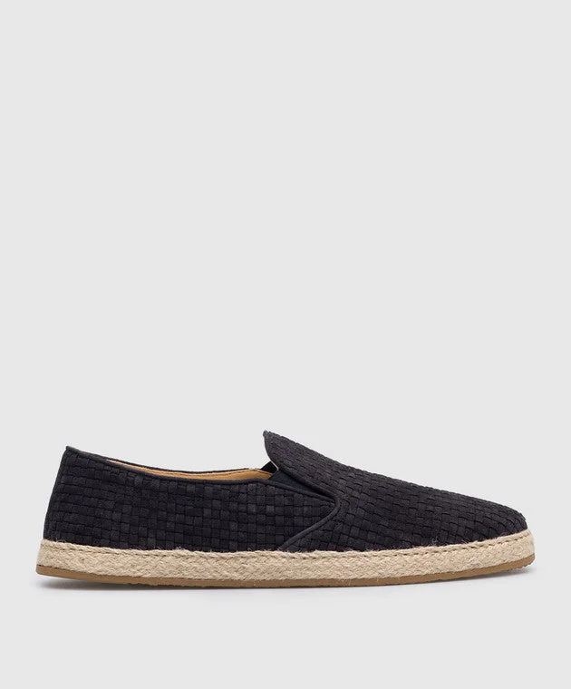 Brunelllo Cucinelli Mens Suede Braided Espadrilles in Blue