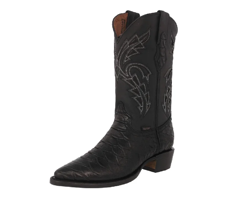 Mens Black Cowboy Boots Anaconda Print Leather - J Toe