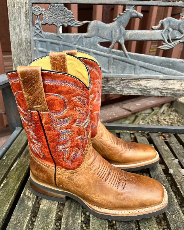 Roper Men's Light Tan & Orange Square Toe Cowboy Boots 9991-0129