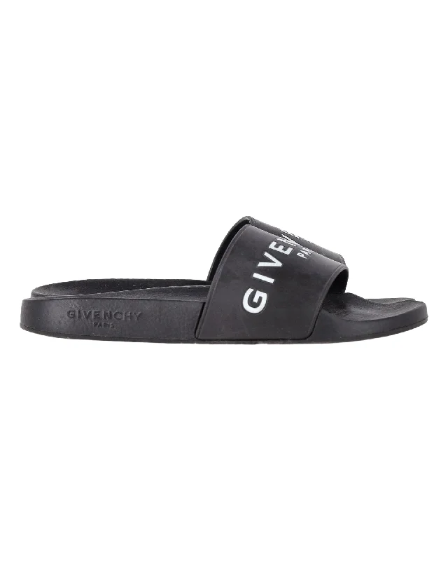 Givenchy Logo Slides in Black Rubber