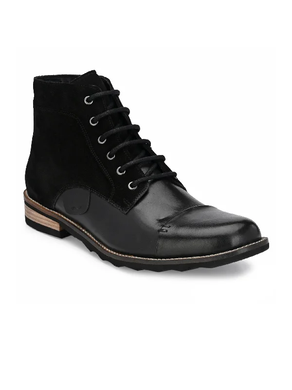 MEN'S BLACK BURNISH LEATHER LACE UP ANKLE BOOT