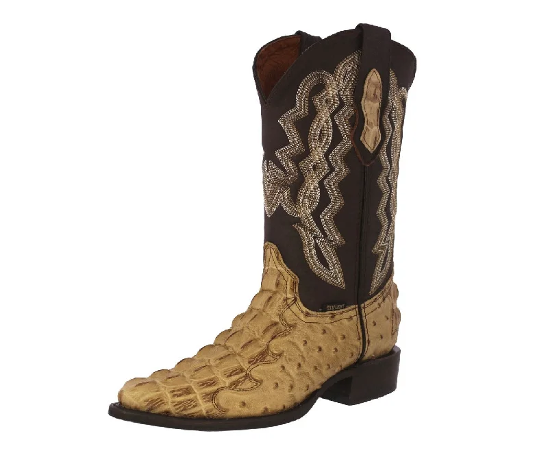 Mens Sand Crocodile & Ostrich Print Leather Cowboy Boots - J Toe