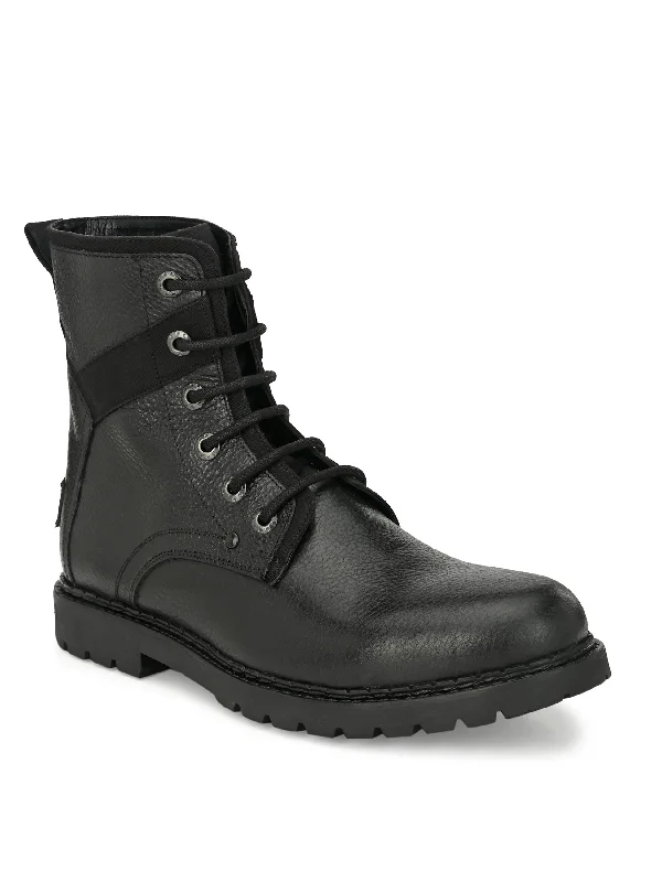 Men's Black Milled Leather Casual High Ankle Boot